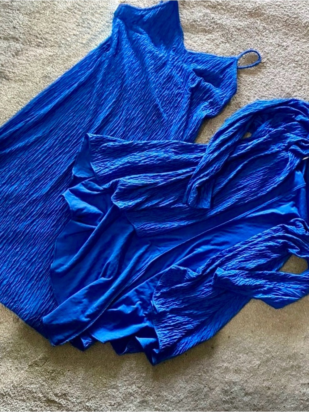 Vintage David Rose 80s Electric Blue Crinkle Dress Jacket SET Size 8 Made USA